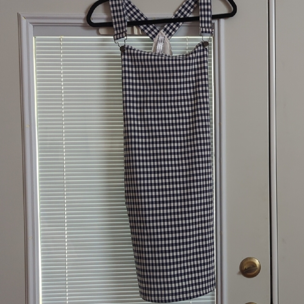 Women's s Black and White Checkered Overall Dress